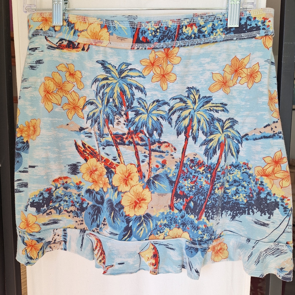 Express Floral and Palm Mini Skirt - Blue and Yellow